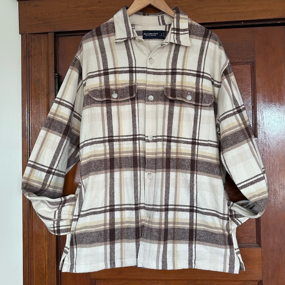 Abercrombie & Fitch Relaxed Shirt Jacket Size Large Tall Soft A&F Collection - Picture 2 of 9